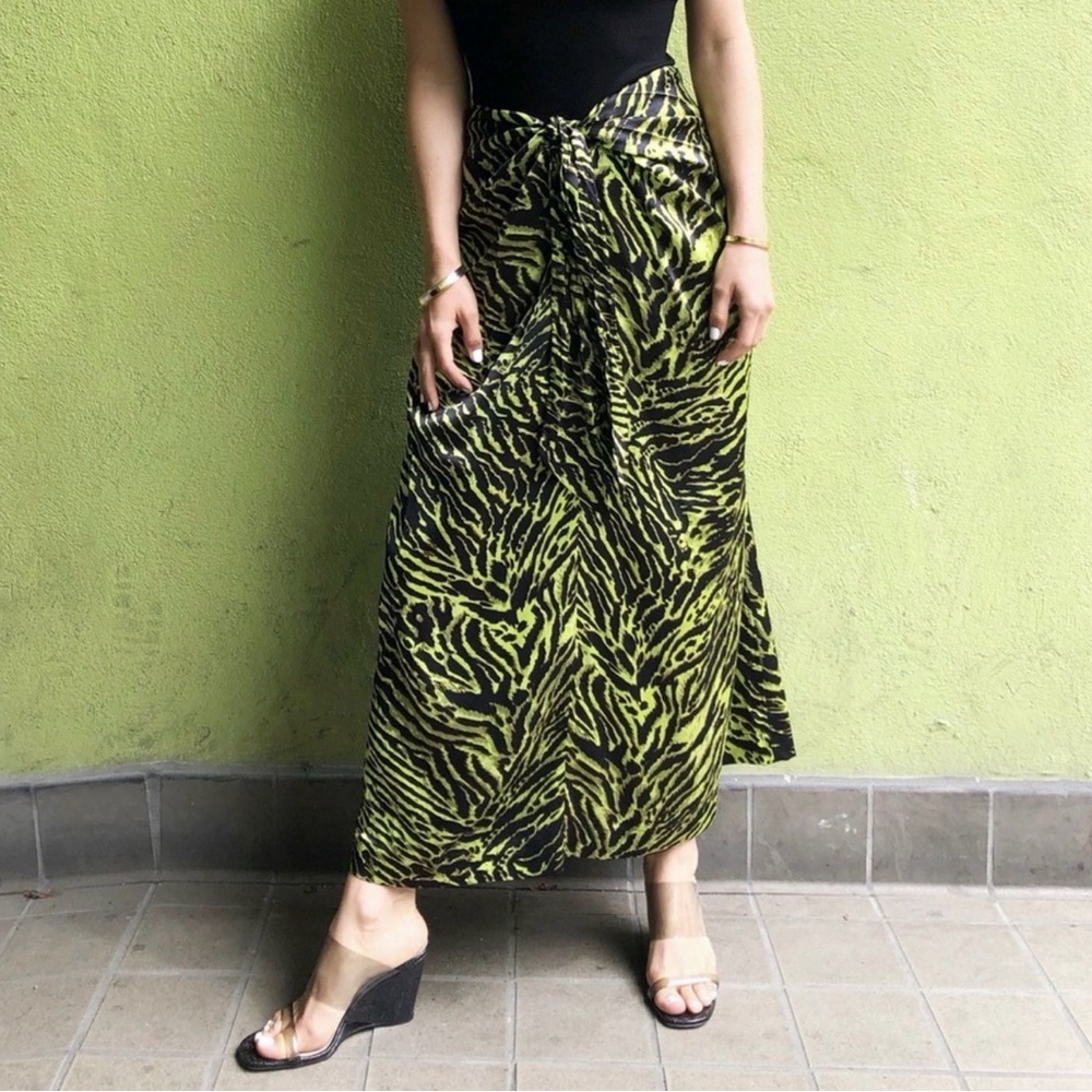 Ganni Lime Tiger Silk Skirt Size 38